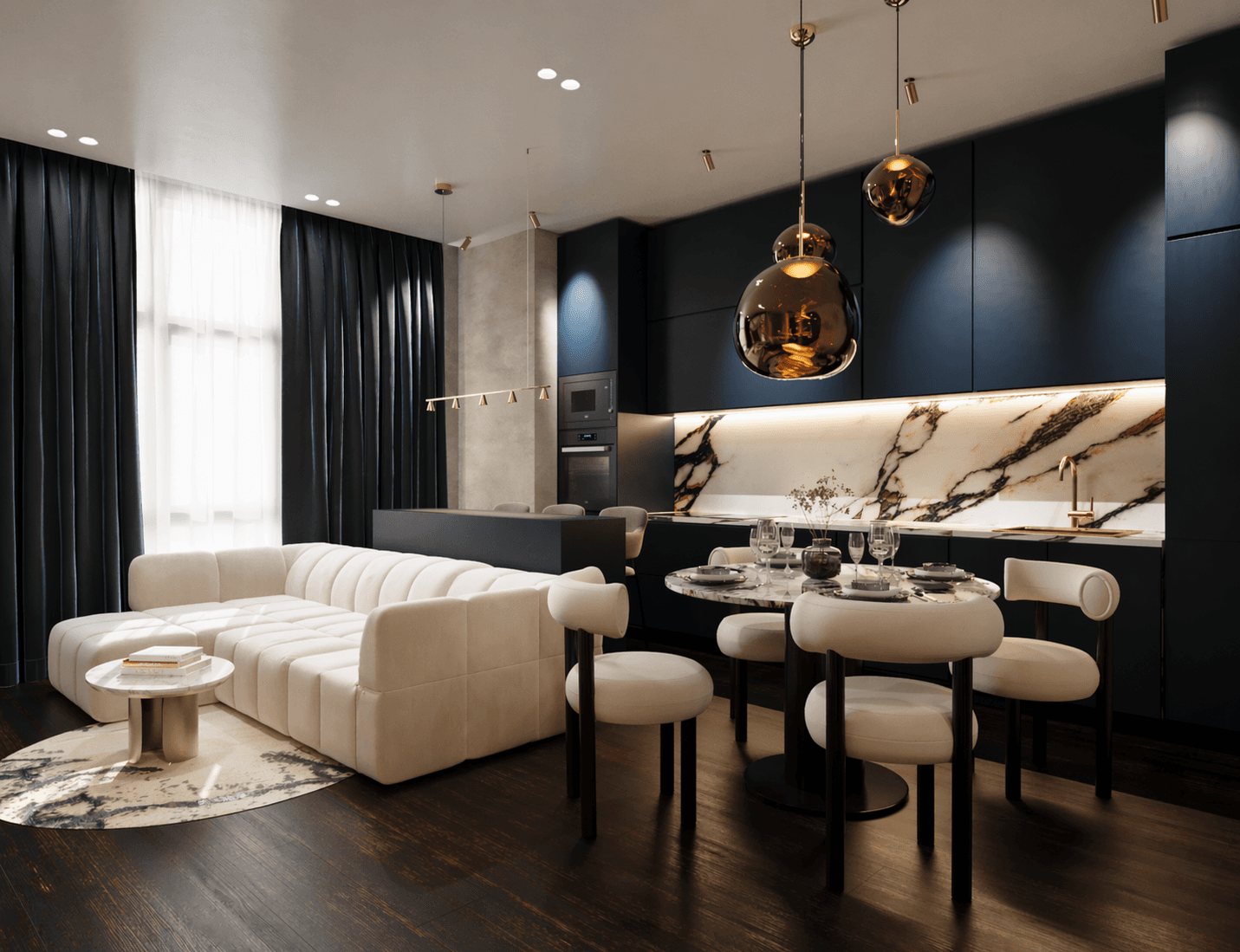 Park Avenue Apartment cover render with the kitchen and dining area